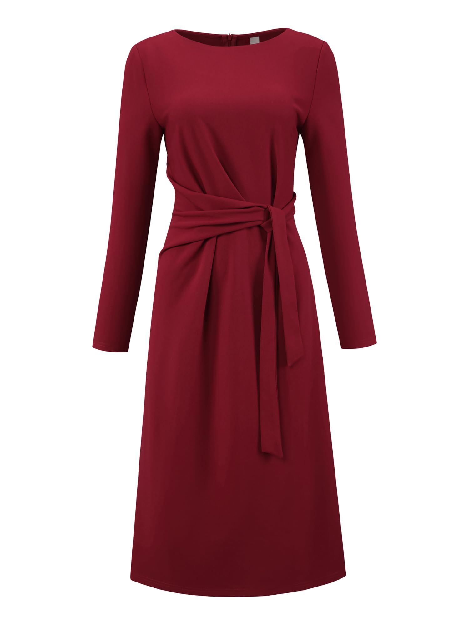 Womens Knee Length Pencil Dress Long Sleeve Tie Waist Church Work Sheath Dresses