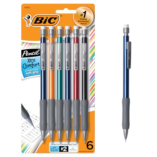 BIC Xtra Comfort Mechanical Pencils with Erasers, Fine Point (0.5mm), 6-Count Pack Mechanical Drafting Pencil Set
