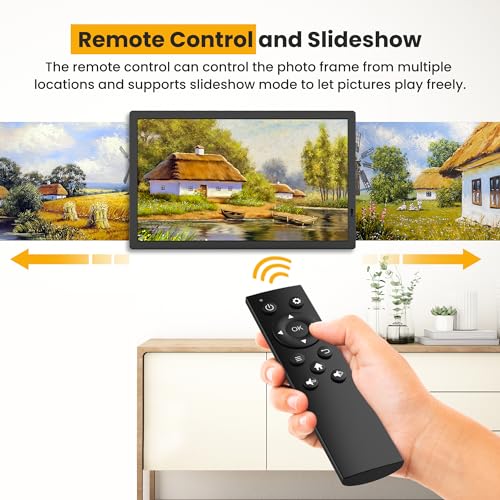 Image of FANGOR 21.5 inch Large Digital Picture Frame 64GB, WiFi Photo Frame 1920x1080 FHD IPS Display with Remote Control, Auto-Rotate, Wall Mounted, Share Photos /Videos Via Uhale App /USB /SD (No Touch Screen)