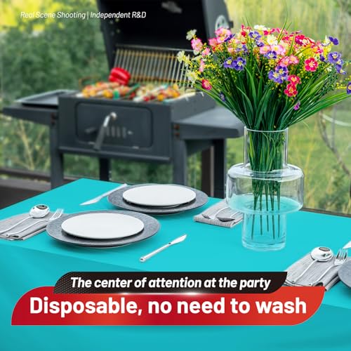 Image of Plastic Table Cloth, 310 Ft X 54 In Disposable Tablecloth Light Blue Tablecloth Premium PEVA Plastic Table Cloth Disposable with Any Cut Sliding Cutters for Picnics, Parties, Birthdays, Festivals