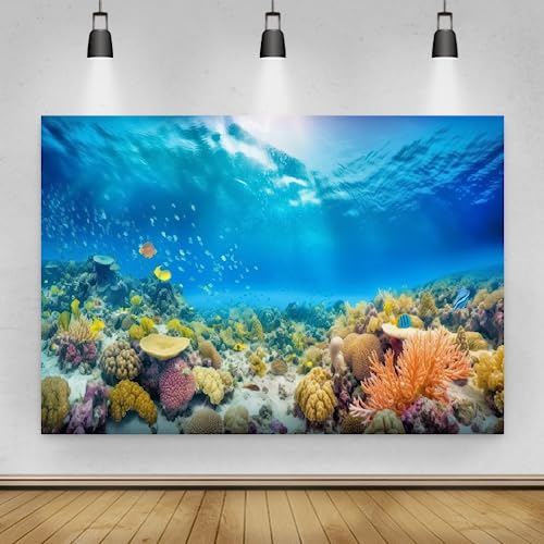 Bovlleetd Undersea Coral Backdrop Tropical Fish Sunlight Blue Sea Underwater Background for Photoshoot Colorful Seabed Scene Marine Aquarium Backdrop for Photography 10x8ft - Image 4