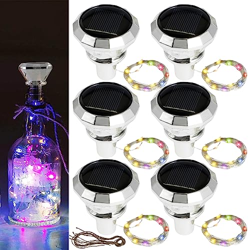 GWCYMYD 6Pack Solar Wine Bottle Lights IP65 Waterproof Solar Bottle Lights with 2M 20 Led Copper Wire Decorative Lamp for Parties Festival (Color Light)