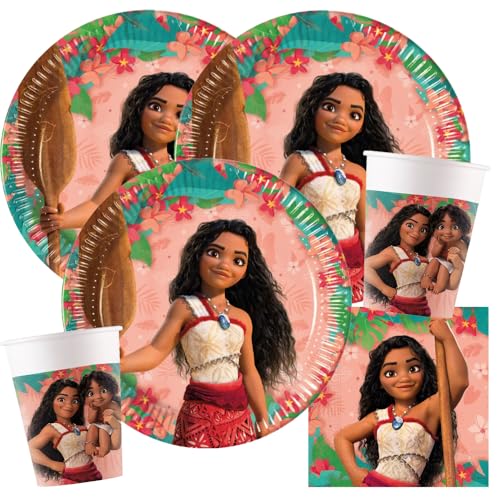 Vaiana Kit de fête 36 pièces, assiettes en carton, gobelets en carton et serviettes pour...