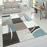 Paco Home Wohnzimmer Teppich In Modernen Pastell Farben, Karo Muster m. 3D Effekt, Grösse:80x150 cm, Farbe:Türkis