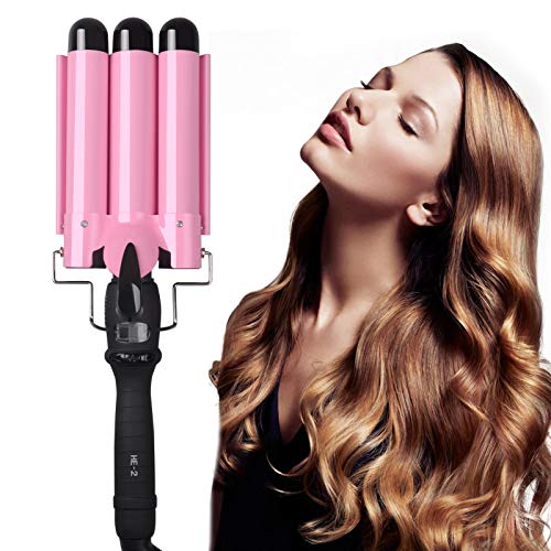 Perfson Hair Curling Iron 3 Barrel Beach Waves Curling Iron Adjustable Temperature with LCD Display Curling Wand Curling Iron 1 inch Heats Up Quickly Hair Styling Tools