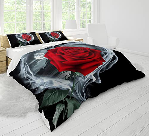 Parure de lit 3D rouge rose infroissable en microfibre douce pour lit double