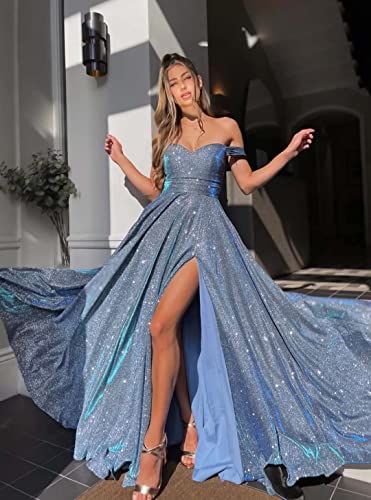 Off Shoulder Sweetheart Glitter Prom Dresses Long Ball Gowns for Women Formal Slit Maxi Wedding Formal Evening Dress2