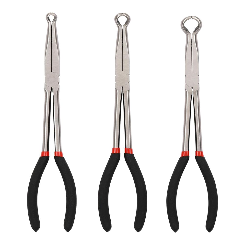 Zicojia 3Pcs 11 Inch Hose Gripper Plier Set Electrical Disconnect Pliers Hose Pliers Automotive 6mm,13mm,18mm Dia,Offset Spark Plug Boot Removal Pliers Serrated Jaws