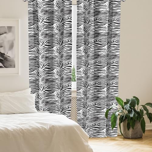 Ambesonne Zebra Print Window Curtains Pack of 2, Striped Zebra Animal Print Nature Wildlife Inspired Simplistic Illustration, Lightweight Set with Rod Pocket, 4 Panels of - 28" x 84", Black White - Image 4