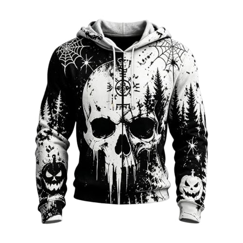Men Halloween Skeleton Costume 2 Piece Tracksuit Funny Scary Skull Print Hoodie Sweatshirt Jogger Pants Outfits - image 4