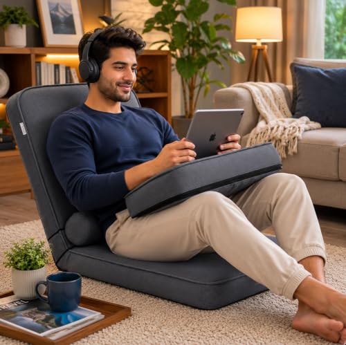 Kawachi Portable Recliner Floor Chair Foldable Dormitory Bedroom Lazy Sofa Laptop Table Ergonomic Sofa Bedroom with Backrest Tatami Chair Adjustable B