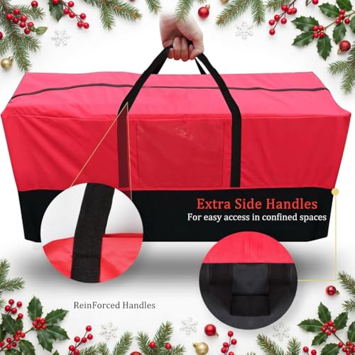 Image of Christmas Tree Storage Bag, Fits 8 Ft Artificial Trees, Red | Wide Dual-Zipper Opening, Reinforced Handles, Clear Label Pocket, Tear-Resistant 600D Oxford, Dust and Moisture Protection