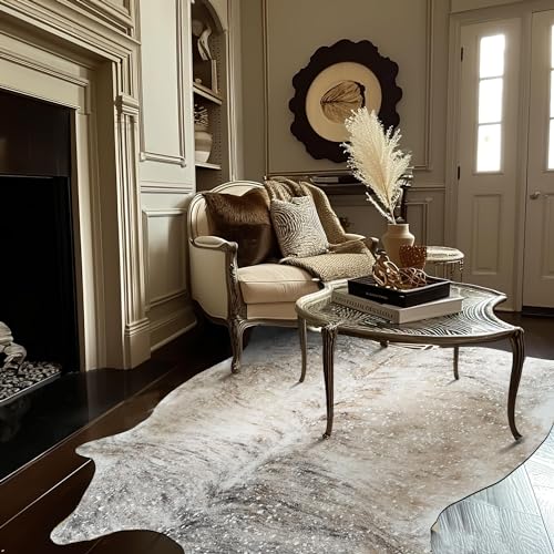 jinchan Zebra Print Area Rug Faux Skin Cowhide Animal Design Mat Faux Suede Indoor Floorcover for Bedroom Living Room 5x6 Safari Design 5'1" x 6'3" (Cowhide) Black,white