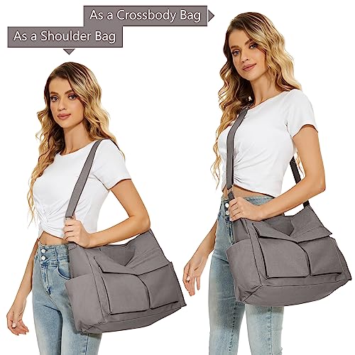 Image of KALIDI Canvas Tote Bag Zipper Large Crossbody Shoulder Bag Messenger Bag