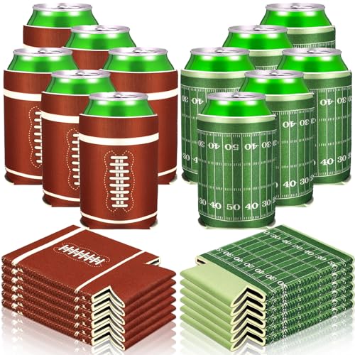 SiliFine 12 Count Football Party Favors Supplies Can Cooler Sleeves American Soft Insulated Foam Can Sleeves Party Gifts for Coach Men Women Birthday Decoration Themed Event