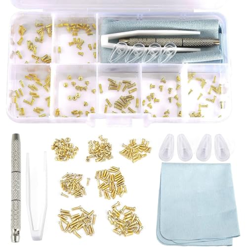 TEOZBLU 140 Pcs Kit d'Outils De Réparation De Lunettes, Tournevis Lunette Opticien, Vis Lunettes, Avec Tournevis Pour Lunettes De Vue, Pincette, Plaquette...