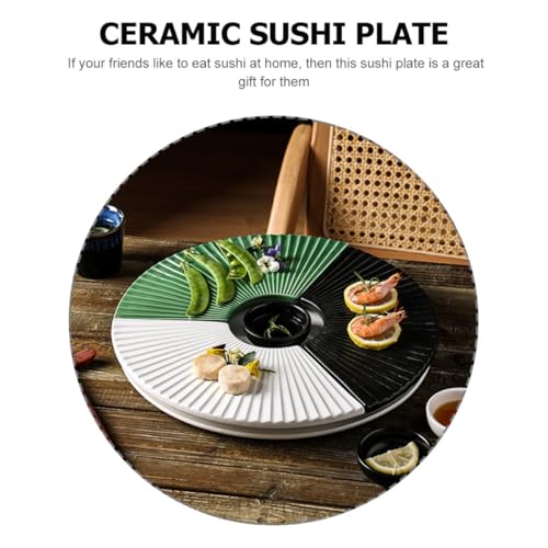 Plato de cerámica negro en forma de abanico para sushi miniatura 3