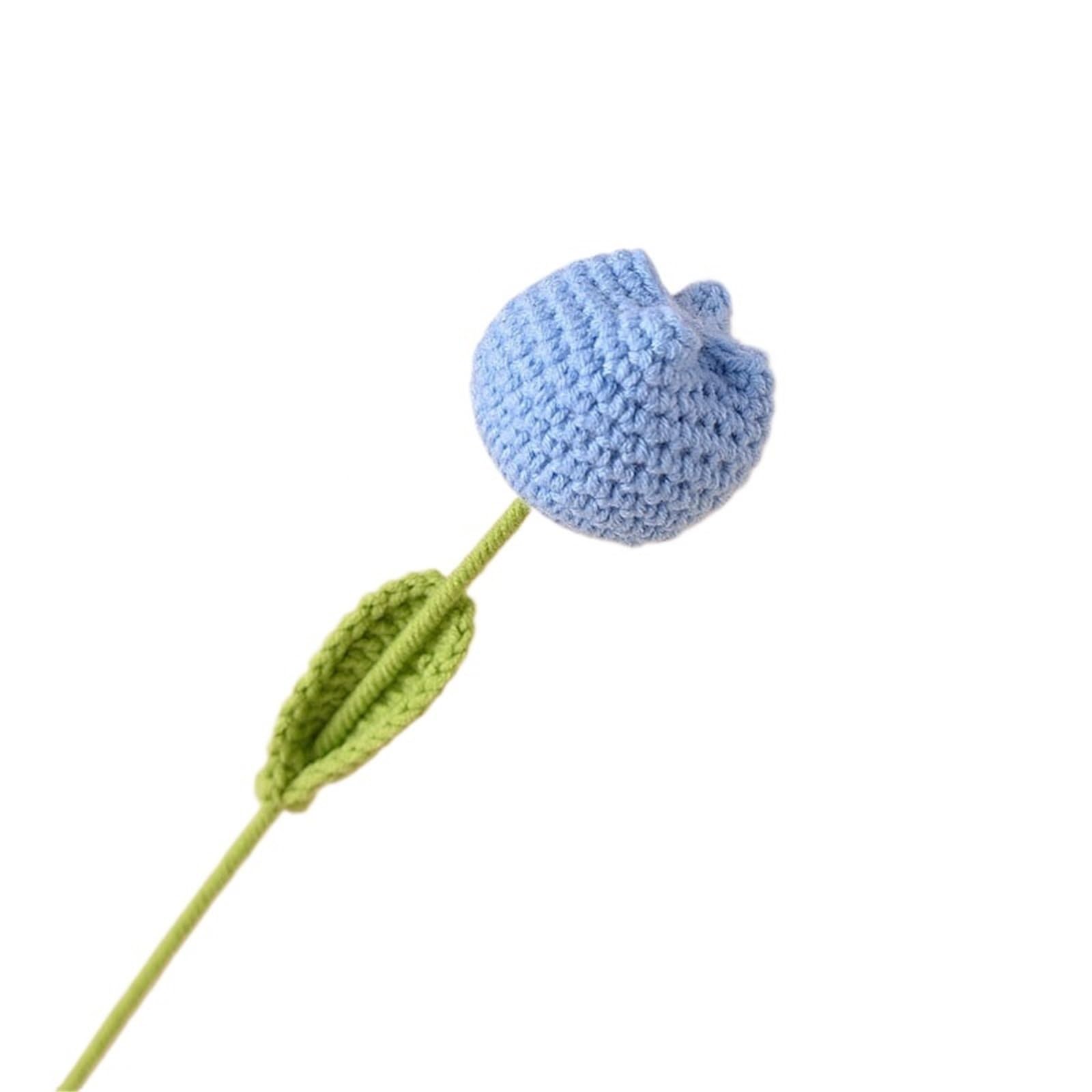 ENWWCH Finished Tulip Simulation Flower Handmade Weave Woolen Home Decoration Wedding Hand-Knitted Crochet For Home(Color7)