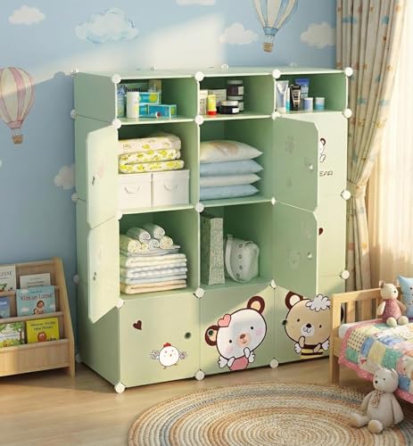 Image of Plastic Wardrobe for Kids Clothes - Durable, Easy to Use Anti-Skid & Non-Slip Effective Professional Collapsible Wardrobe, Plastic Cupboard for Kids, Foldable Almirah (9 Door,Green-E5)