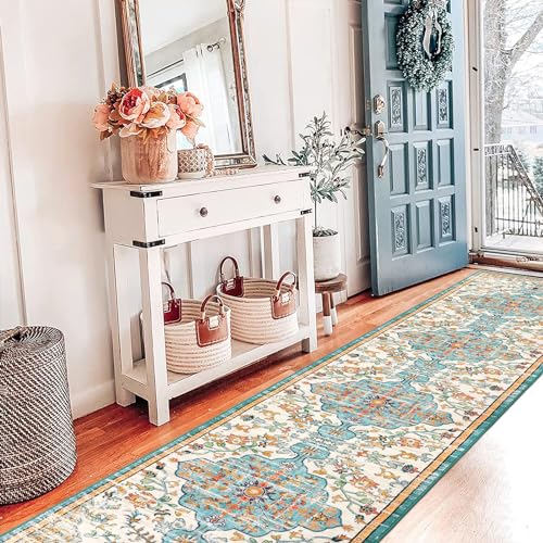 Pauwer Boho Hallway Runner Rug 2x10 Washable Entryway Area Rugs Non Slip Farmhouse Vintage Floor Mat Carpet Runner for Hallways Laundry Room Kitchen Bathroom Bedroom