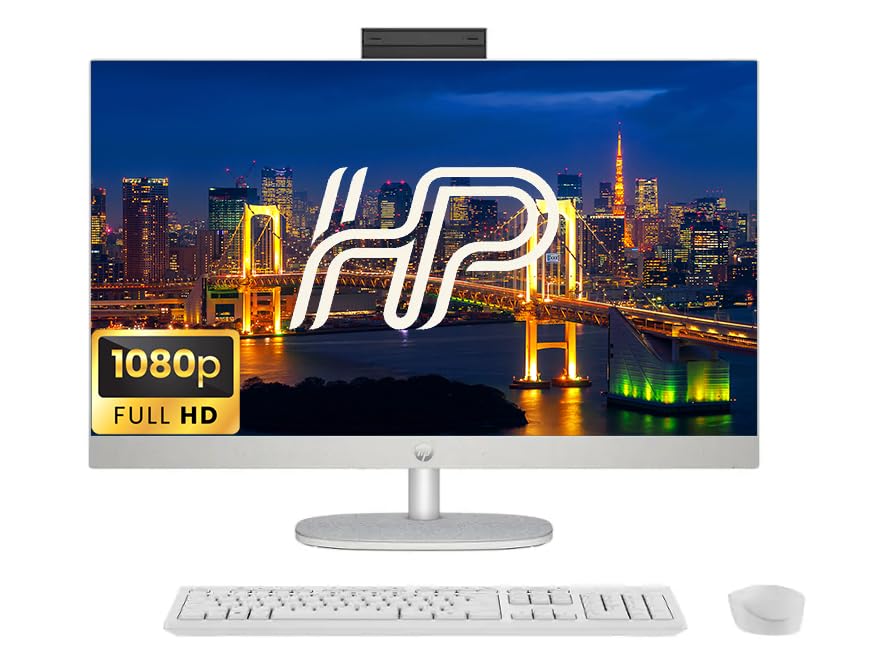 Image of HP 27 inch FHD All-in-One Desktop PC, Intel 12-Core Ultra 7 Processor, Plus.ERA Customized 8GB /16GB /32GB /64GB RAM, 256GB /512GB /1TB /2TB SSD, Keyboard & Mouse, White