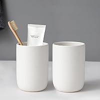 BSDISP Ceramic Toothbrush Holders Bathroom 2 Pack White - Tumbler Cups for Toothpaste, Mouthwash, Counter Organizer