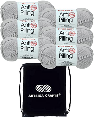 Image of Premier Yarns Anti-Pilling Everyday DK Solids Mist 1107-24 (6-Skeins - Same Dye Lot) DK Light Worsted #3 Anti-Pilling Acrylic Yarn for Crocheting and Knitting with Project Bag