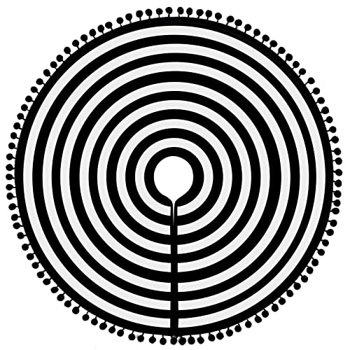 MACTING Christmas Black and White Tree Skirt, 30 Inch Annual Rings Tree Mat with Pom Poms...