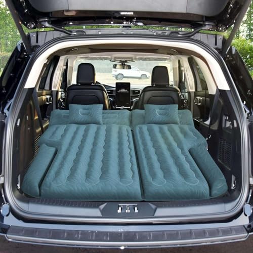 Colchón Inflable para SUV, Cama de Coche con Superficie de Flocado, Bomba de Aire y 2 Almohadas, Acampada Colchón Portátil para Hogar Viajes al Aire Libre Dormir (Azul)