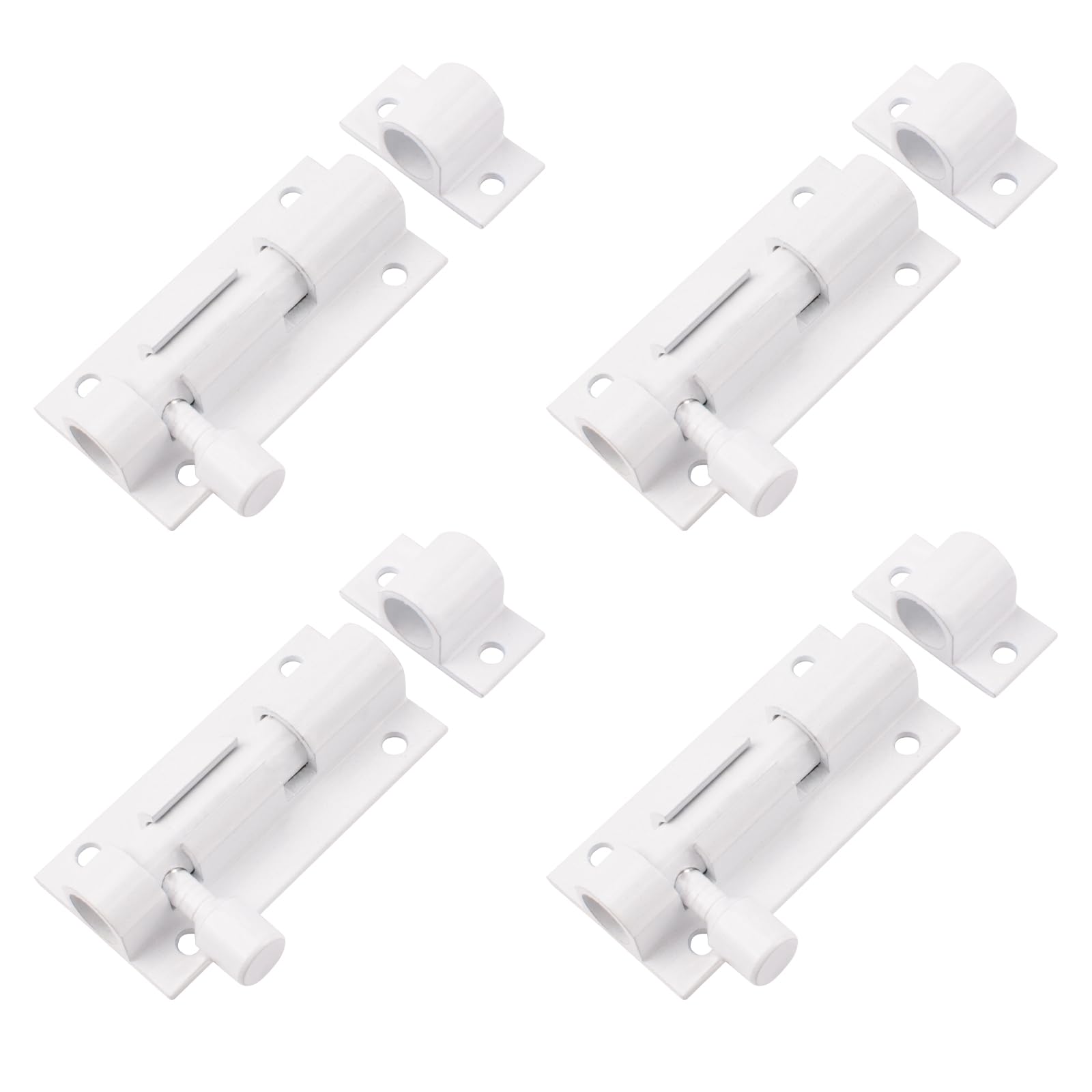 Morobor White Door Security Slide Latch Lock, 2Inch Thickened Stainless Steel Sliding Door Lock With Screws Slide Door Bolt Lock For Home Yard(-4Pcs)