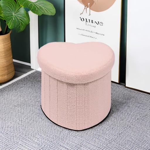 Image of B FSOBEIIALEO Storage Ottoman Heart Shaped Ottoman with Storage, Pink