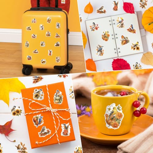 Image of Fall Plant Bird Sticker for Laptop Nature Gift Wrapping Craft | Autumn Plant Bird Sticker for Thanksgiving Scrapbooking Gift Wrapping Nature Journaling DIY Crafts Warm Autumn Color Palette