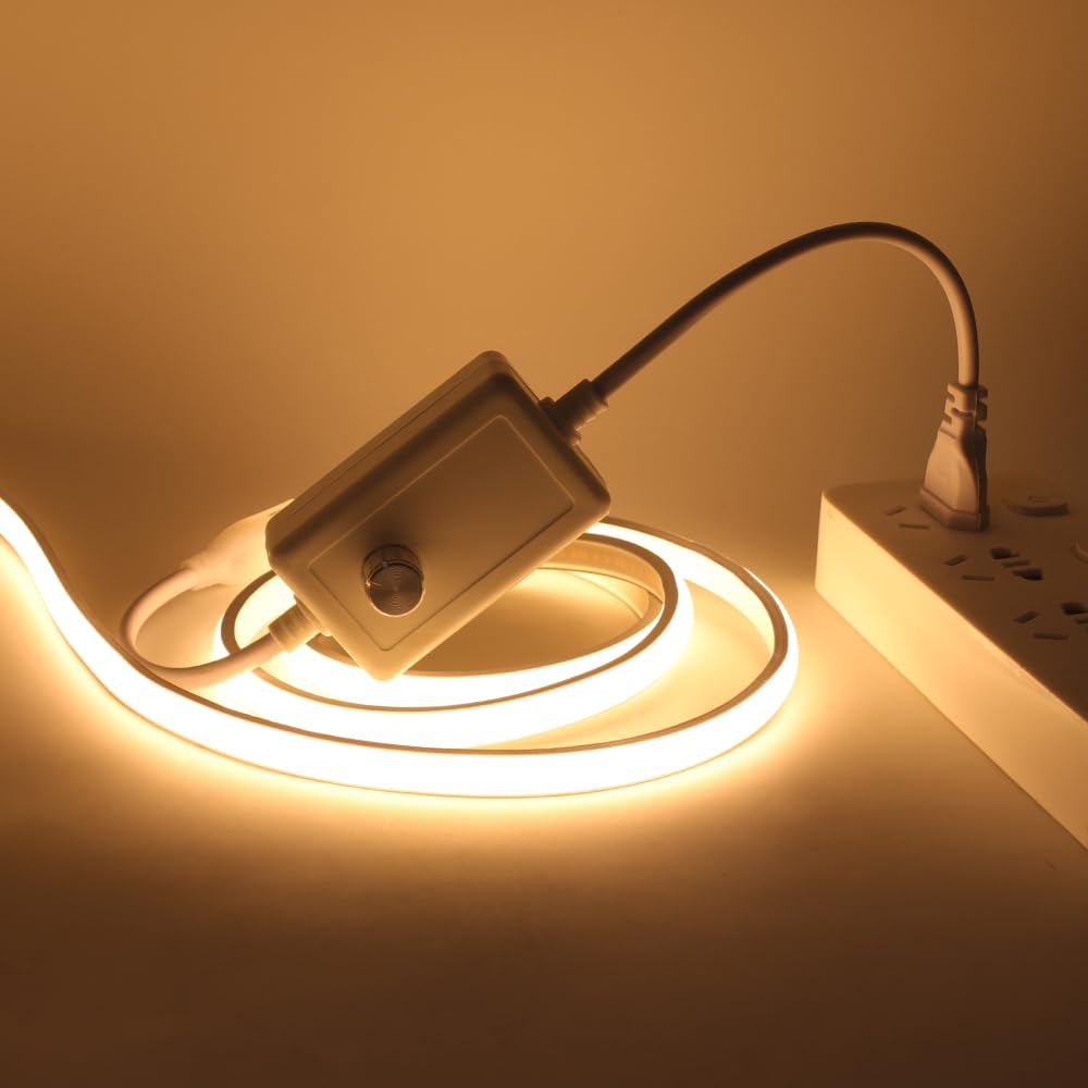 Wisada Dimmbar COB LED Streifen 16M, Warmweiss Neon LED Stripe 230V 288LEDs/M Helligkeit Hohe Weihnachten Neon Band für Wohnzimmer DIY LED Lichter