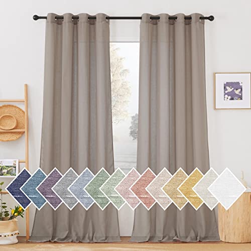 NICETOWN Linen Sheer Curtains 96 inches Long, (Burlap) Grommet Semi Sheer Flax Textued Vertical Drapes Privacy with Light Filtering for Living Room/Farm House, W52 x L96, 1 Pair