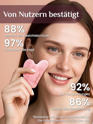 Rena Chris Rosenquarz Gua Sha Stein, Guasha Stein für eine definierte Kieferlinie, gegen Gesichtsschwellungen, Hautpflege-Geschenk – Rosa 4