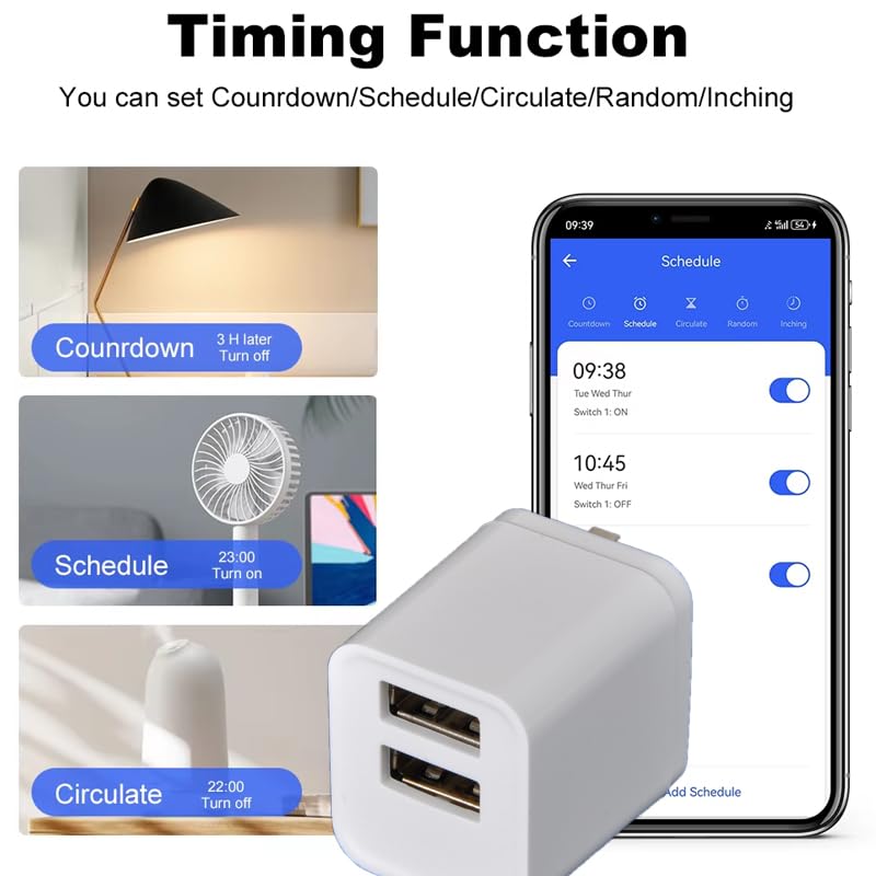 Yueyang Adaptador interruptor Zigbee Micro USB, 5 V Mini 2gang switch, control Smart Life, compatible con Alexa, alimentación USB (4)