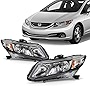 AKKON - Fits 2012 2013 2014 2015 Honda Civic Sedan 12-13 Coupe [Halogen Type] Chrome Headlights Pair Headlamps Left+Right
