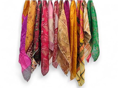 Mango Gifts Set of 24 Indian Pure Silk Square Scarves | 20" x 20" Floral Printed Lightweight Soft Bandanas & Sari Headbands, Assorted Color Mix3