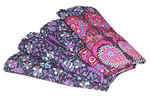 V Vedant Designs Pink Peacock Mandala Tapestry Throw Blanket Queen Bedspread Indian Kantha Embroidered Quilt 80x90 Inch, Red