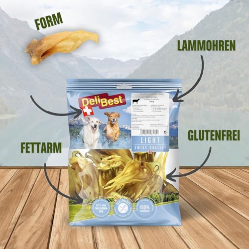 DeliBest Light Lammohren I Kausnack zur Zahnreinigung I Hundesnacks getreidefrei I Hundekauartikel I natürlicher Hunde Zahnsteinentferner I Hundezahnpflege Snack 500g