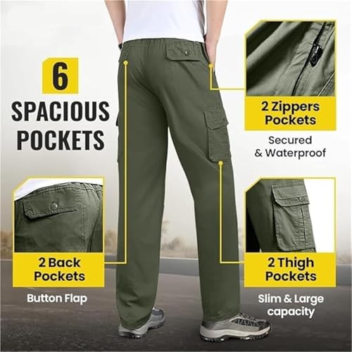 Flexrover Extra Super Comfort Flex Fit Cargo Pants, Multiple Pocket Sturdy Cargo Pant Casual Elastic Waist Tactical 5