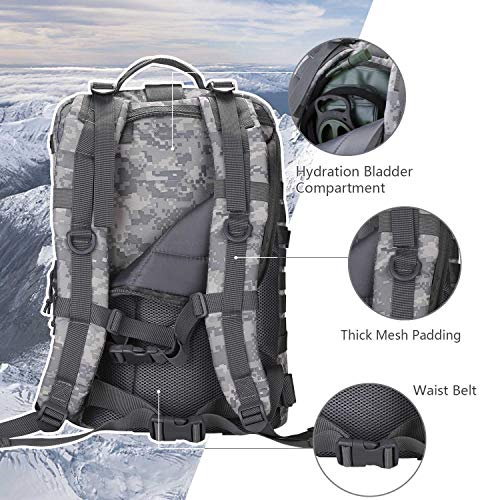 Image of Hannibal Tactical MOLLE Assault Backpack, Tactical Backpack Army Military Camping Rucksack, 3-Day Pack Travel Trip w /USA Flag Patch, D-Rings, ACU Camo
