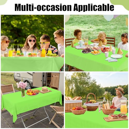 Image of Smiry Disposable Table Cloth - 15 Pack, 54 x 108 Inch Waterproof Rectangle Tablecloths for Parties, Decorative Plastic Table Cover, Leakproof & Sturdy, Lime Green
