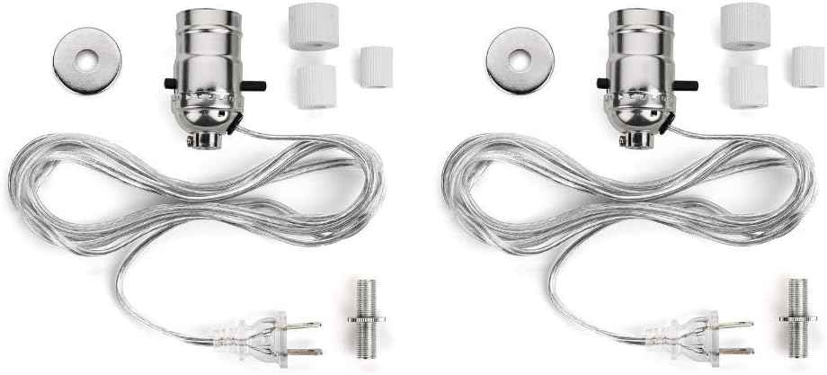 DIY Bottle Lamp Kit 2 Pack - Silver Socket + 8FT Silver Cord - Convert Any Wine, Water, Whiskey or Oil Bottle into a Lamp - Revive Vintage or Antique Lighting - Includes 3 Adapters