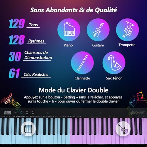 GOPLUS Piano Numérique 61 Touches, Clavier Portable avec Support et Tabouret, Clavier de Piano Électrique pour Débutants avec Écran LED, Fonction MIDI Bluetooth, Pédale de Sustain - Les Beatles, Paul McCartney, John Lennon, RIngo Starr, George Harrison GOPLUS Piano Numérique 61 Touches, Clavier Portable avec Support et Tabouret, Clavier de Piano Électrique pour Débutants avec Écran LED, Fonction MIDI Bluetooth, Pédale de Sustain – Image 3