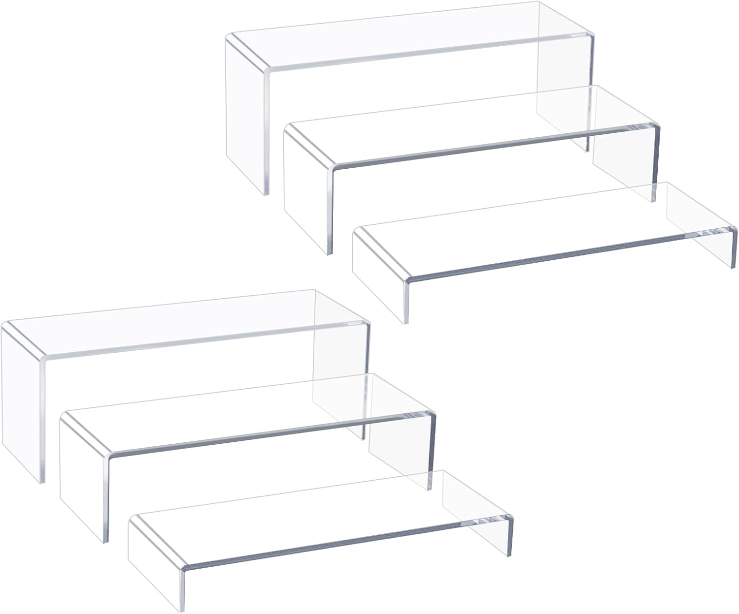 Acrylic Display Riser Stand of 6pcs, 5mm Thickness,12'' Length Tierd Display Stands, Acrylic Shelf Risers for Perfume Display,Risers for Buffet Table,Cupcake Stand,Pop Figurines,Tumbler,Food