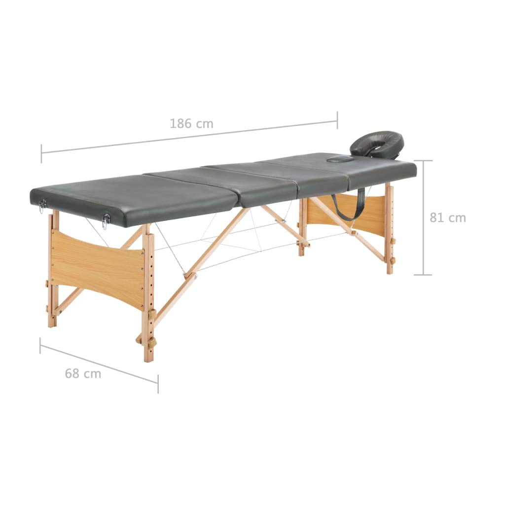 vidaXL Camilla de Masaje 4 Zonas Estructura de Madera Antracita 186x68cm Salud Accesorios Salón Masajista Cuidado Personal Altura Ajustable Cómoda