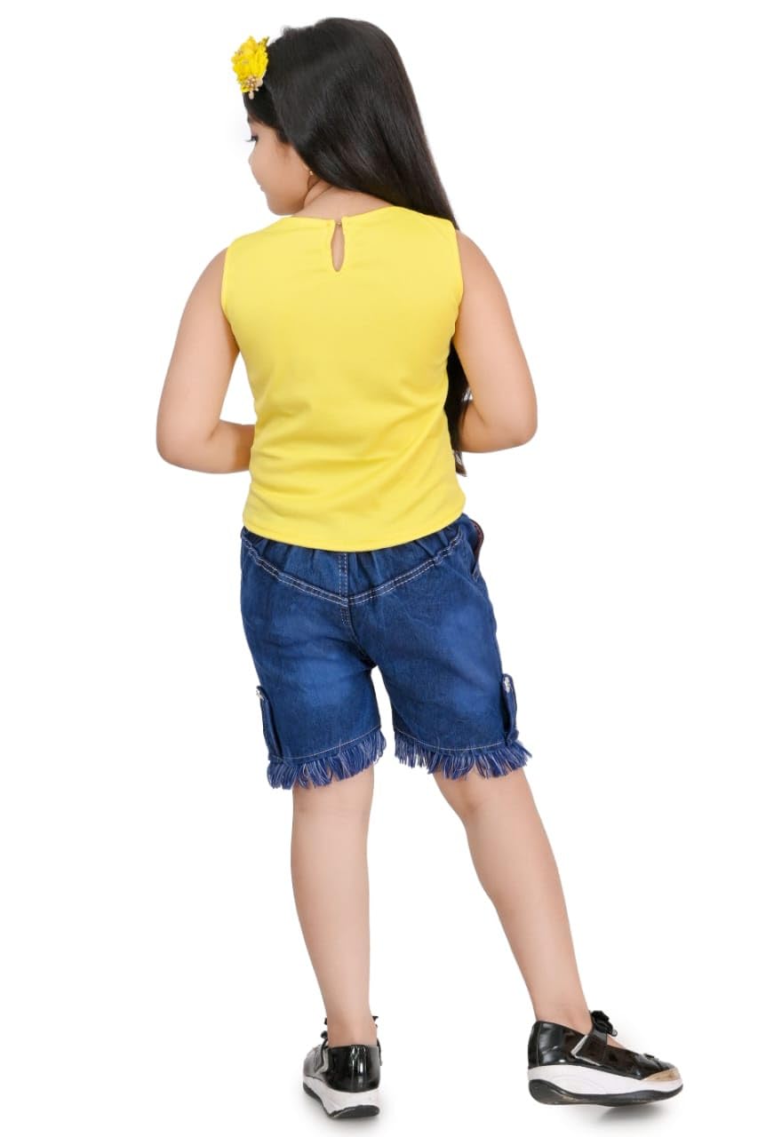 Jbegam Girls Printed Jeans hot Pant Set for Girls offers donot miss