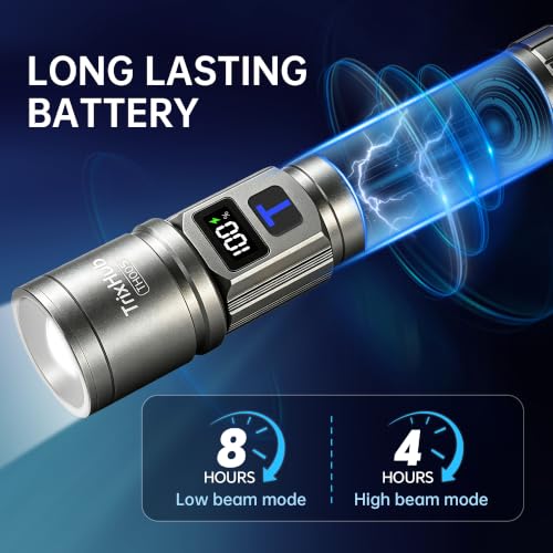 Image of Rechargeable Flashlights 2 Pack Super Bright Flash Light (Titanium) | LCD Digital Display, 5 Modes, USB C Charging, Zoomable Linternas, Powerful Handheld Flashlights for Home Emergencies Camping