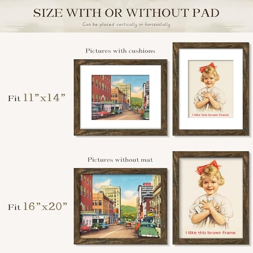 Picrit 16x20 Picture Frame 3 Pack, Brown Poster Frame, Display Poster 11 x 14 with Mat or 16 x 20 without Mat for Horizontal or Vertical Wall Mounting